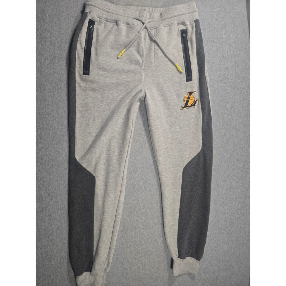 UNK NBA Los Angeles Lakers Mens XL Gray Fleece Jogger Sweatpants Zipper Pockets
